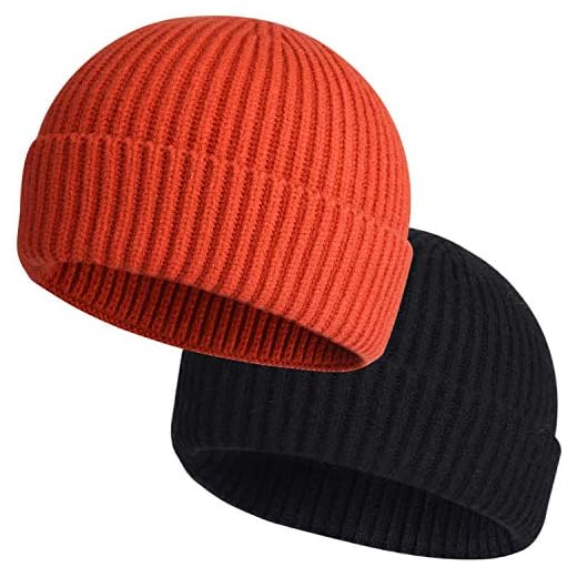 ROYBENS 2pcs Swag Wool Fisherman Beanies for Men, Knit Short Watch Cap Winter Warm Hats