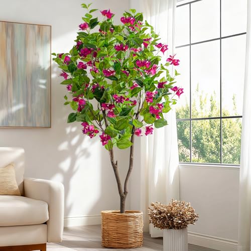 Erimda 5FT Artificial Bougainvillea Tree Artificial Tree Tall Potted Fake Bougainvillea Trees for Outdoor Indoor Lifelike Potted Faux Plants with Wood Trunk and Flowers Office Wedding Home Decor