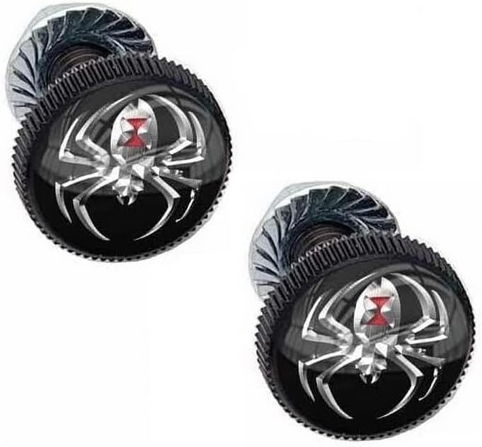 2 SM Black Knurled - License Plate Frame Fastener Tag Bolts - Silver Spider B Style-9856-3110