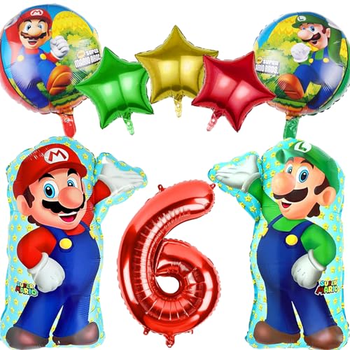Decoração de aniversário Mario Bros 6 anos, 8 peças balões mario aniversário deco festa, balões de aniversário infantis, balão de alumínio mario para decoração de aniversários, meninas 6 anos