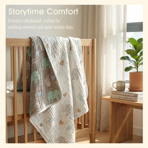Image of Ultra Soft Muslin Baby Blanket, A Versatile Swaddle and Bed Blanket for Babies, Toddlers, Boys, and Girls (Forest Elephant 1 Pack).