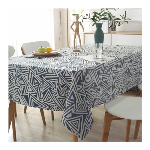 Nappe bleu marine jacquard triangles anti tache pour protéger la table des repas