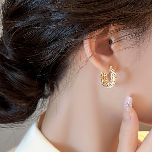 Pearl Hoop Earrings for Women, 18K Gold Plated Small Gold Hoop Earrings, Trendy Hypoallergenic Pearl Huggie Hoops Stud 6