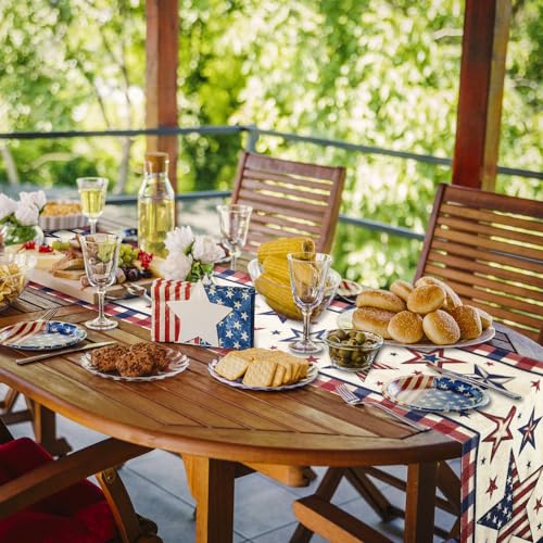 Stars-and-Stripes-4th-of-July-Table-Runner-Patriotic-Memorial-Day-Table-Runner-American-Flag-Independence-Day-Kitchen-Dining-Table-Runners-for-Home-Party-Decor-13-x-72-Inch Stars and Stripes 4th of July Table Runner Patriotic Memorial Day Table Runner American Flag Independence Day Kitchen Dining Table Runners for Home Party Decor 13 x 72 Inch
