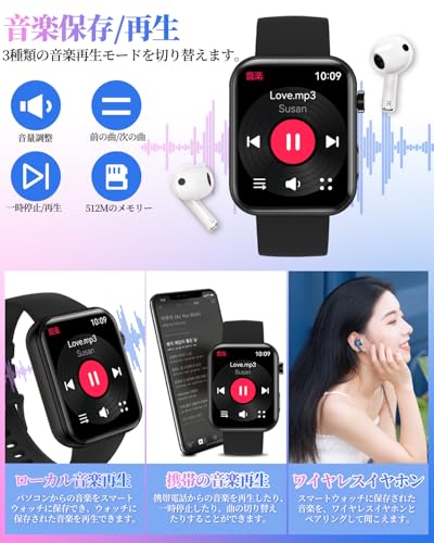 スマートウォッチ【2025年業界最新傑作 時計にカメラ内蔵 録画録音機能】1.91インチ大画面 スポーツウォッチ ローカル音楽再生 音楽保存 Bluetooth5.3通話 iPhone/アンドロイド対応 smart watch IP68防水 100＋運動モード 腕時計 200+文字盤自由設定 目覚まし時計 歩数計 腕上げ点灯 天気予報 電卓 LINEなどアプリ通知 日本語説明書 (ブラック)