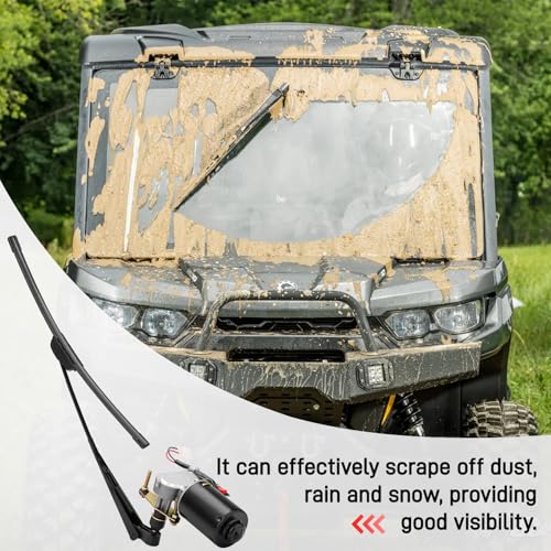 Image of JERBOR UTV Electric Windshield Wiper Moto Kit Fit for Hisun Can Am RZR Ranger Defender Pro 12V 30W 16 inch Wiper Blade