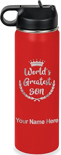 Miniatura 33 de LaserGram Botella de agua con tapa abatible de doble pared de 20 onzas con pajilla, el hijo más grande del mundo, grabado personalizado incluido