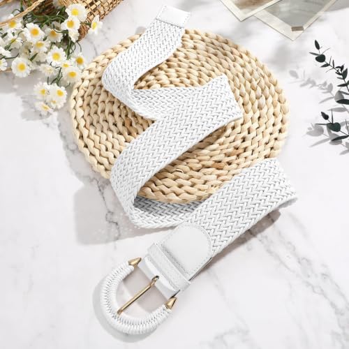 Image of SANSTHS Women Wide Woven Belt for Dresses Fashion Rattan Braided Waist Belt Straw Raffia Boho Belt for Jeans
