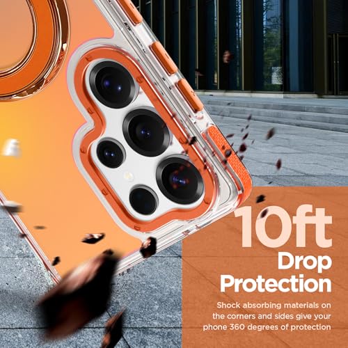 Image of Magnetic for Samsung Galaxy S25 Ultra Case with Stand [Compatible with Magsafe] [Cute Fluorescent Design] [1 Screen Protector] Slim Translucent Matte Case for Galaxy S25 Ultra 6.9 inch, Orange
