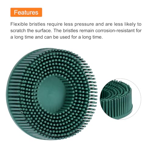 Image of HARFINGTON 2pcs Bristle Disc 3 inch 50 Grit Abrasive Brush Deburring Electric Disc Brush with Quick Change Lock Abrasive Coating Removal Disc for Metal, Green