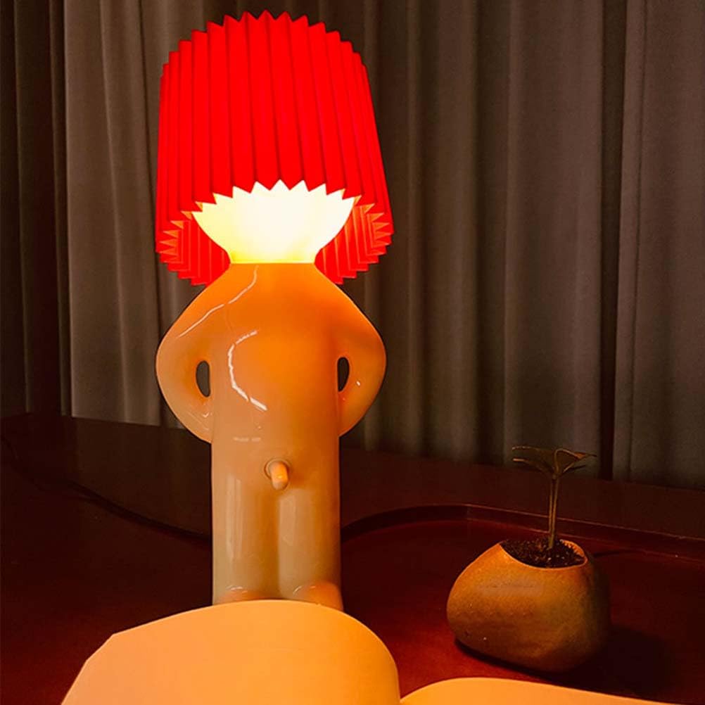 AoLa Lámpara De Mesa LED con Cable E Interruptor Lámpara De Escritorio Blanca Humanoid Lámpara De Dibujos Animados Creativa Lámpara Pequeña Lámpara De Cabecera Moderna con Enchufe Blanco,Rojo