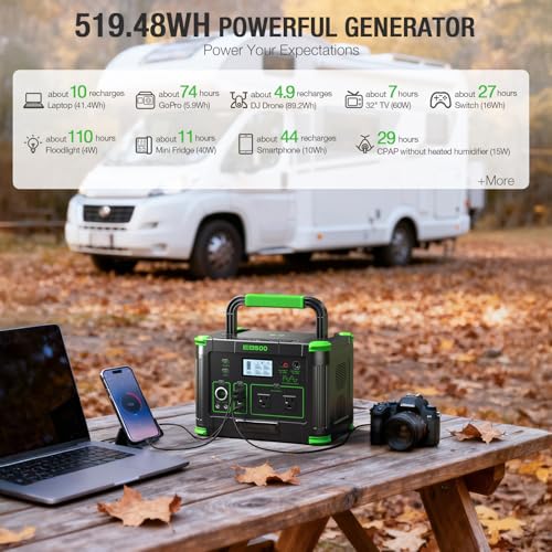 Image of 519.48Wh Solar Generator with 100W Solar Panel, Portable Power Station 500W | 120V Pure Sine Wave AC Outlet, MC-4 Solar Battery Charger for Home Emergency, Outdoor Camping, Road Trip, Van