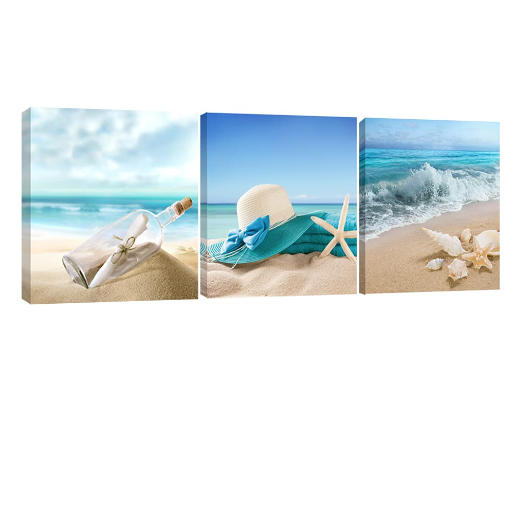 Pyradecor 3 Piece Starfish Seashell Bottle Beach Pictures