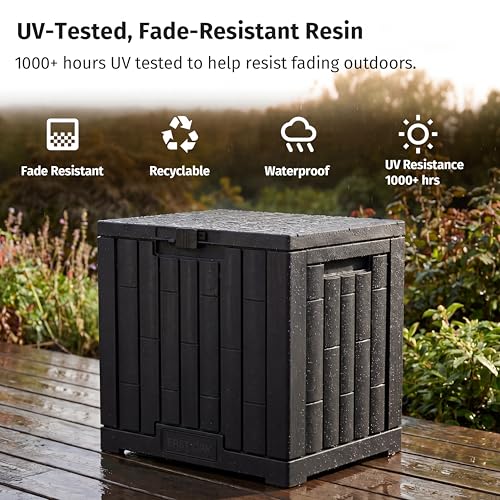 Image of EAST OAK 31 Gallon Outdoor Storage Box, Waterproof Deck UV-Resistant Resin Bin for Patio Cushions, Garden Tools, Accessories & Package, Lockable Wind-Resistant Lid, Steel-Reinforced, Black