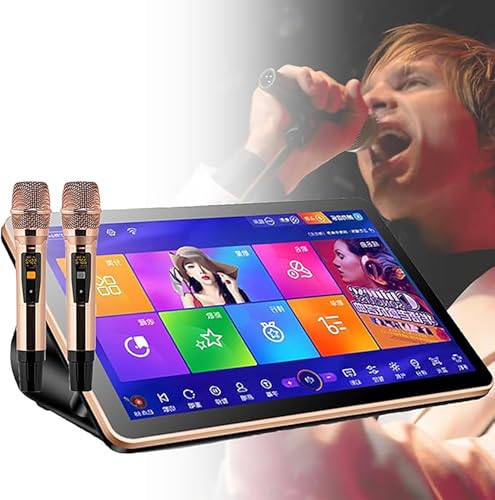 Máquina de karaoke portátil con pantalla táctil de 18.5 pulgadas, micrófonos inalámbricos Bluetooth, todo en uno, con control de aplicación, descarga en la nube, canciones para fiestas