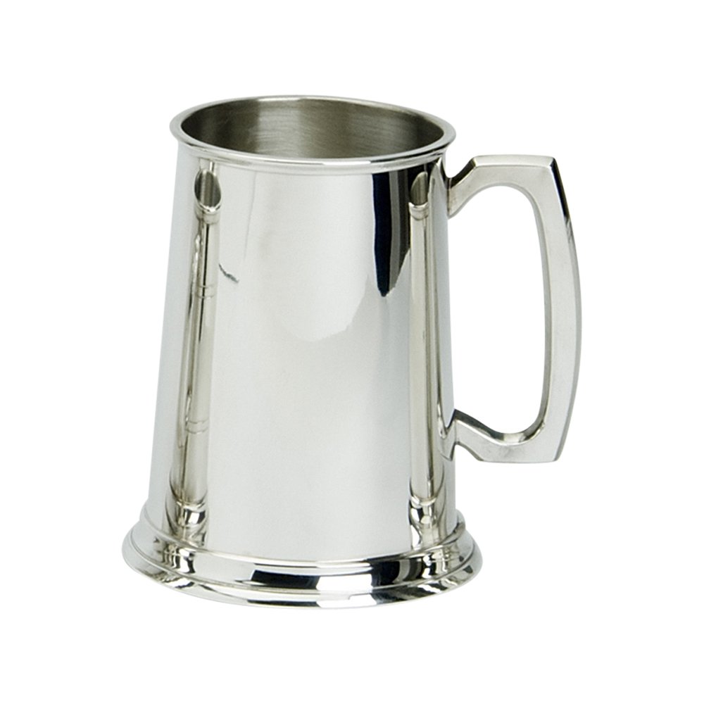 Edwin Blyde & Co Pewter 61001 1 Pint Tankard With Glass Base-Plain Body With Traditional Standard Handle, 11 X 14.5 X 11 Cm