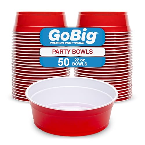 GoBig Red Party Cup Bowls - 50 Small Disposable Plastic Bowls