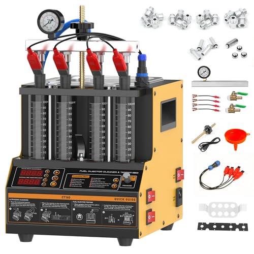 YUANRI Fuel Injector Cleaner Machine, 11 Test Modes Auto Fuel Injector Tester 110V, 4-Cylinder Ultrasonic Fuel Injector Cleaner Kit for Diesel Gasoline Car Motorcycle