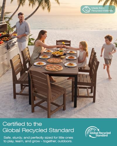 Image of SERWALL Outdoor Dining Set, 9 Piece HDPE Armless Dining Set, Brown