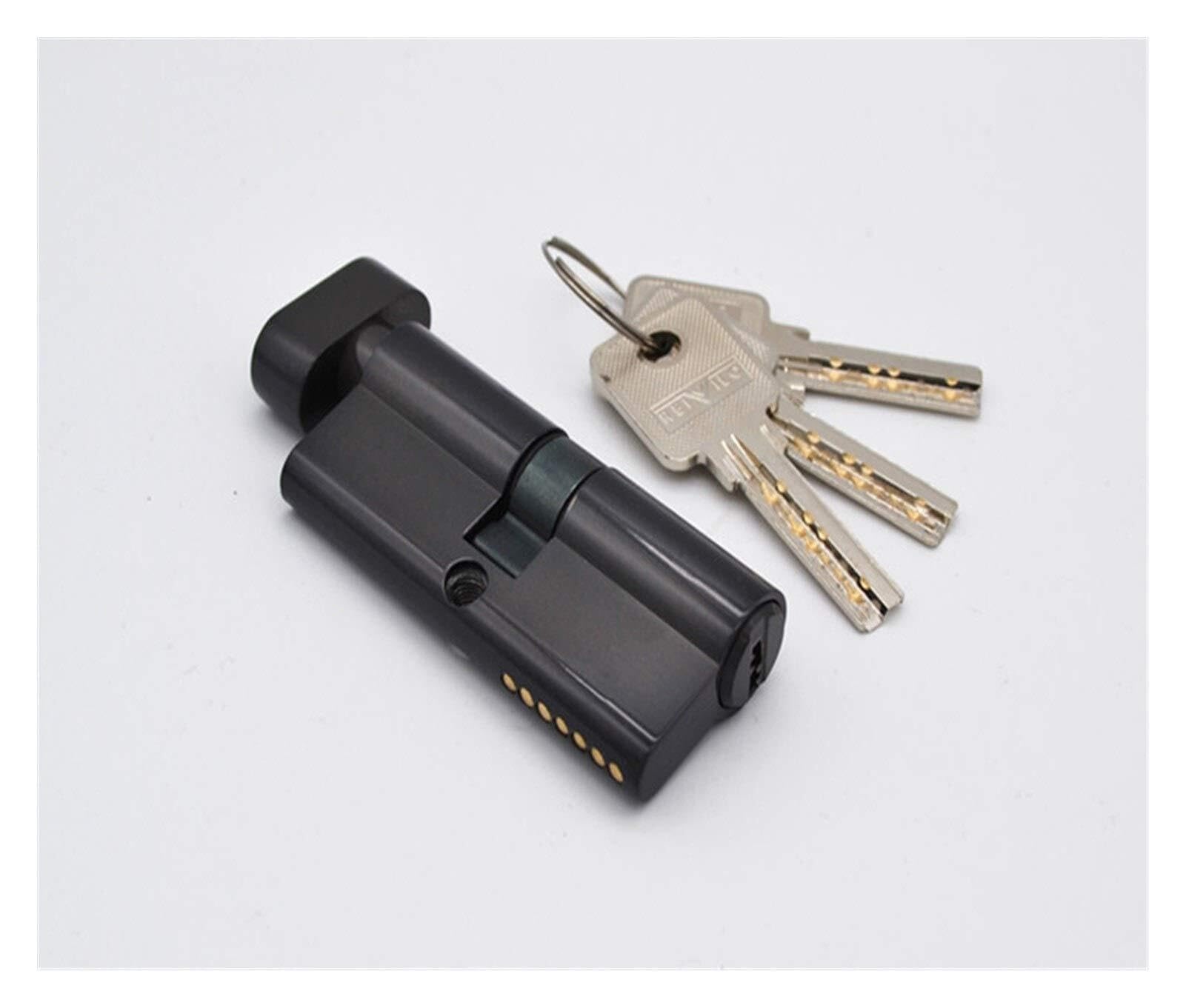 Barrel Lock Door Barrel Lock 70mm Black Chrome Plated Brass Cylinder with 3 Computer Keys Anti-Theft Home Security with Knobs(Black)