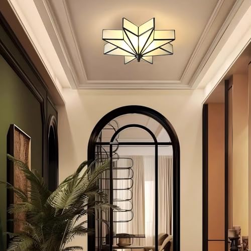 Image of LIGHTLAND 19.7 Inch Flush Mount Star Ceiling Light, 4 Lights Brass Ceiling Lamp with Glass Lampshade, Art Deco Close to Ceiling Light Fixtures for Bedroom Living Room Entryway Hallway, Black