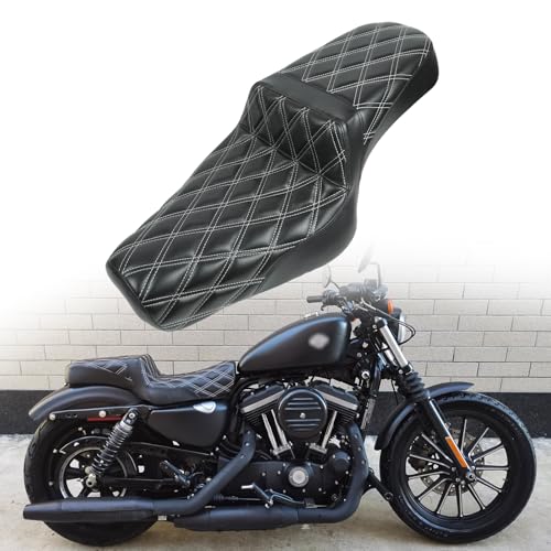 MOJINLI White Motorcycle Seats fit Harley Sportster Seat for Harley XL883N Sportster 883 1200 72 X48 Iron883 2004-2006&2010-2022 Front Rear Driver Passenger Seat Two Up seat for 2.0-3.3GAL Fuel Tanks