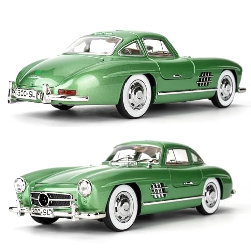 Image of 1:24 Scale MER-CEDES Ben-Z 300SL Die-Cast Metal Car with Sport car Openable Doors Light and Sound,Pull Back Function Indoor Outdoor Toy for Kids (Green)