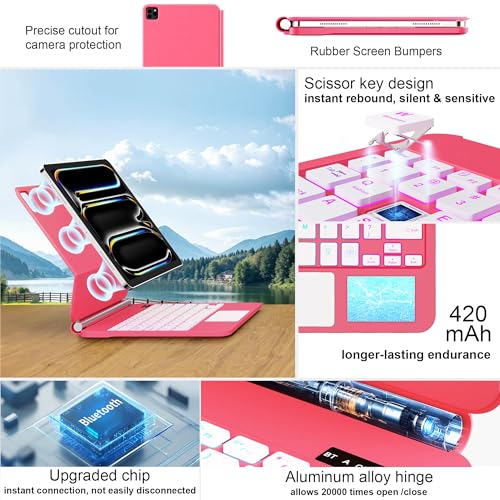 Image of for iPad Pro 13 Inch Case with Keyboard (M5 /M4, 2025 /2024),Magic-Style Magnetic - 7 Colors Backlight -Floating Cantilever Stand - Multi-Touch Trackpad Keyboard Case for iPad Pro 13 (Rose Red)