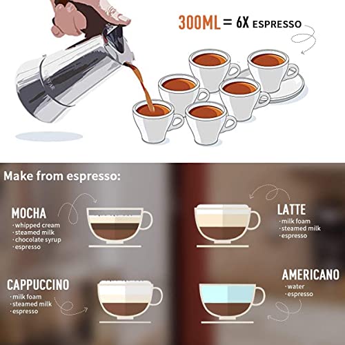 Image of Portable Stainless Steel Stove Top Espresso Coffee Maker Percolator Moka Pot Italian Coffee Maker (1 year Warranty) (4 cup)