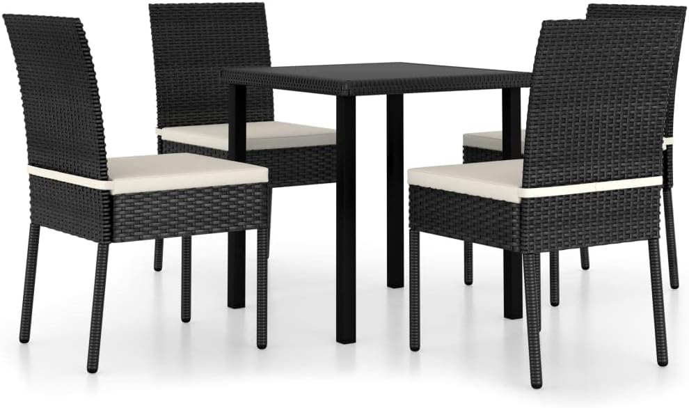 vidaXL Patio Dining Set 5 Piece, Outdoor Dining Set for Garden Yard, Table and Chair for Balcony, Dining Table, Farmhouse Style, Poly Rattan Black