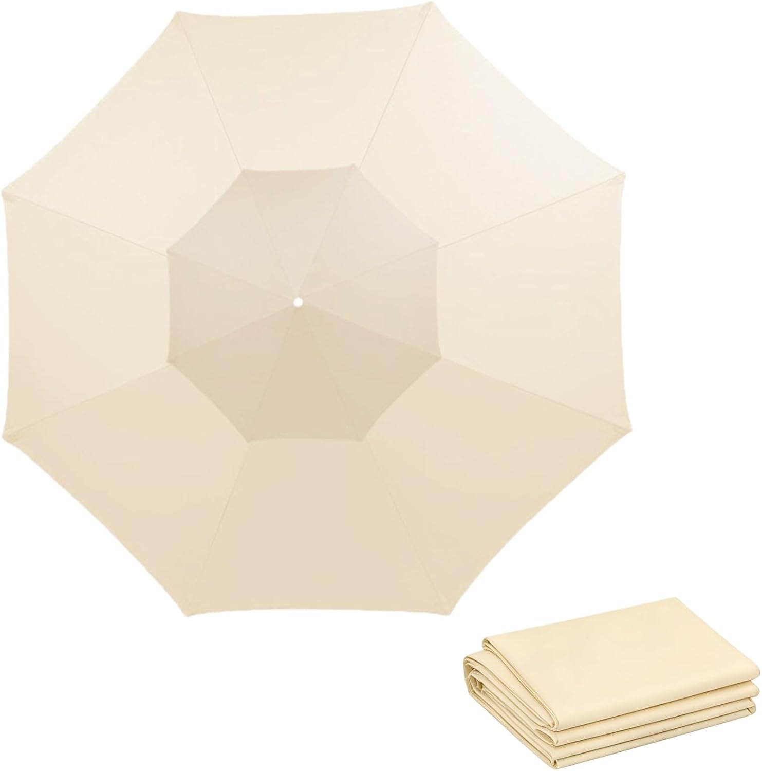 2 Tier Outdoor Patio Umbrella Replacement Canopy 8 Ribs, 9ft 10ft Cantilever Garden Umbrella Replacement Top Cover, Sun Shade Waterproof Fabric for Pool Backyard Market