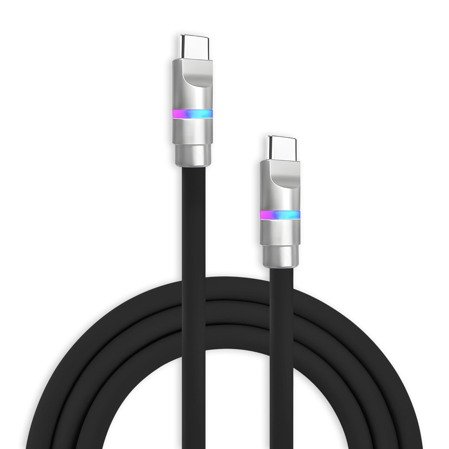 chubbycable Neon Chubby - Fast Charge Cable with Smart Light RGB Color Gradual Light Up 100W Charging Cord LED USB C Cable Compatible with iPhone 17-15 Series, Black, Type-C to Type-C, 1.64 FT