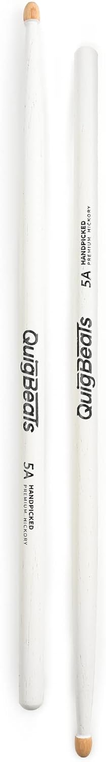 QuigBeats Drum Sticks, Hickory 5A Drumsticks, Drumsticks for Adults & Kids 5A 3 Pairs - White