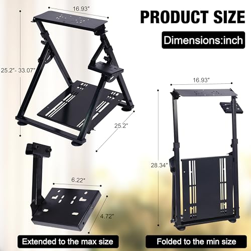Image of PLLOVOR racing wheel stand Foldable with Triangular Base, Adjustable Height and Angle, Handbrake Compatible for Logitech G27 G29 G920 G923, Thrustmaster T300 T248, Fanatec Racing Simulator Cockpit