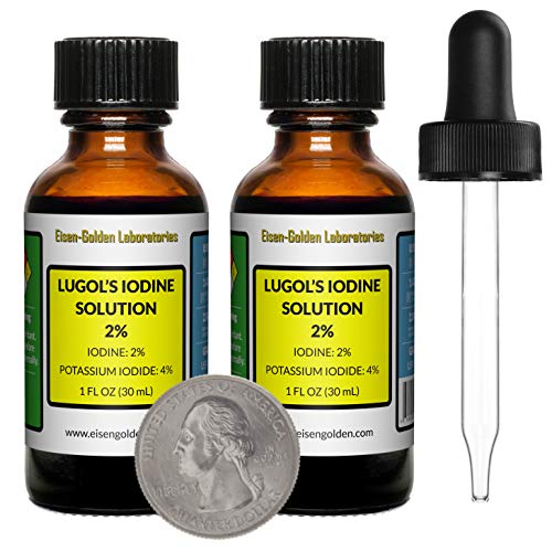 Lugol's Iodine / 2% Solution / 2 Oz in Two Amber Glass Bottles / Free Droppers / USA