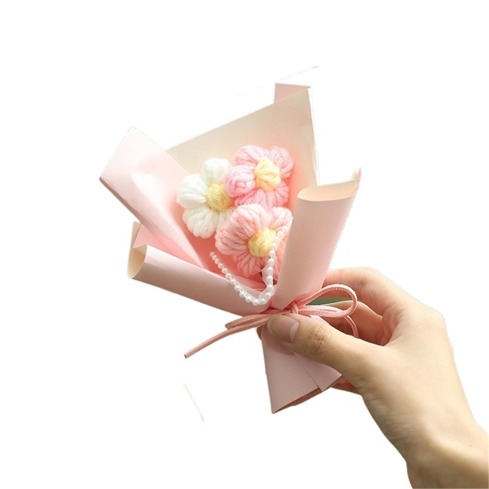 Dazhua 2pcs Handmade Mini Crochet Flower Bouquet - Valentine's Day, Artificial Graduation Flowers(Color2)