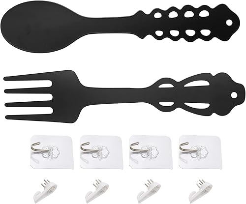 Cuchara de tenedor de metal, 2 piezas grandes de cucharas de cocina vintage, decoración de pared para cocina, decoración de cocina negra, letreros