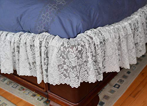 Home-X - White Lace Scalloped Elastic Bed Wrap Around, Easy Fit, Dust Ruffle Bed Skirt | Queen/King #TOP2