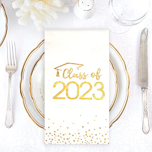 200Pcs Graduation Class Of 2023 Napkins Disposable Congrats Grad Guest Napkins Congratulation Foil Dot Paper Hand Towels For 2023 High School University College Graduation Party Supplies(Gold) #TOP4