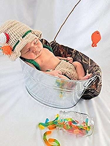 Pinbo Baby Photography Prop Crochet Fishing Fisherman & Fish Hat Diaper Shoes - Thumbnail 2