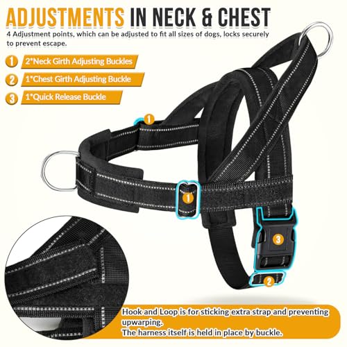 SlowTon No Pull Dog Harness - Heavy Duty Dog Harness and Leash Set for Medium Large Dogs, Reflective Tactical Harness with Soft Padded and Front Clip for Easy Walk and Training (Black L) - Image 6