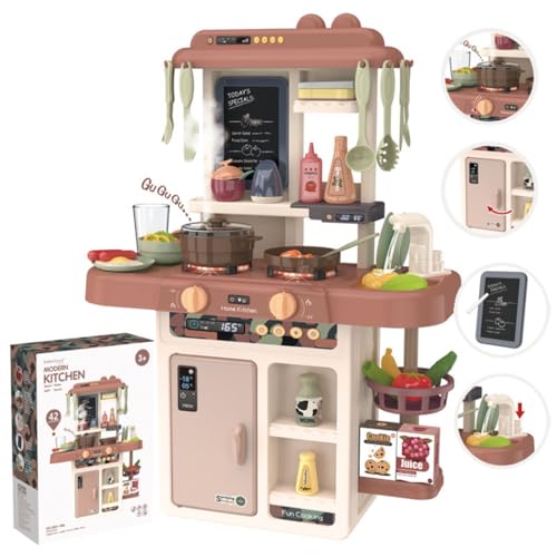 XUDREZ キッチンごっこ遊び おままごとリアル噴霧 循環水 野菜おもちゃ 料理 食器おもちゃ ミニ調理器具セット 室内おもちゃ 子供用玩具 クリスマス プレゼント (オレンジ)