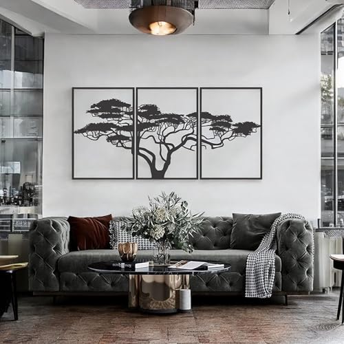 Tubibu Árbol de la Vida Decoración de Mural Metal Negro Pared Casa 3D Moderna Cuadros para Hogar Oficina Dormitorio Salón Cocina (Africano, M)