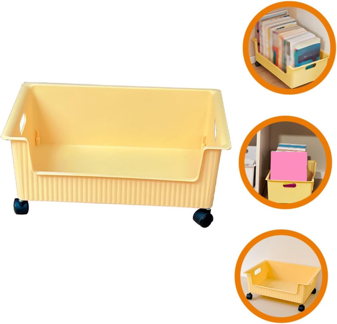under Desk Book Storage Bin Wheels Sturdy Plastic Organizer for Students Classroom and Home Multi-purpose Sundry Storage Case for Books Files and More