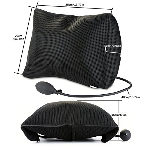 CTHOPER Air Inflatable Cushions Back Lumbar Support Portable Pillow with Pump for Car, Home, Office, Travel, Camping Mesh Pillow Case Removable (Black)