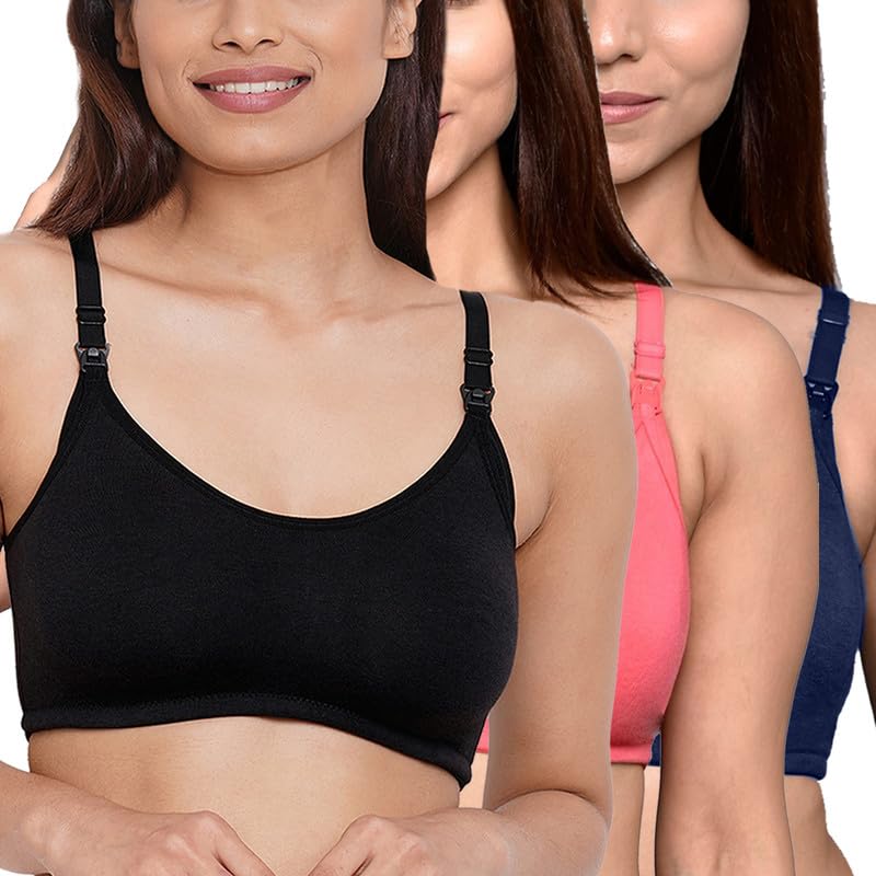 Image of Inner Sense Organic Cotton Bamboo Nursing Bra for Women I Non Padded Feeding Bra with Keyhole Back Design I Wire Free Maternity Innerwear with Full Coverage