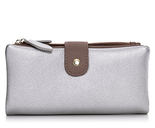 Preisvergleich Produktbild Damen Geldbörse Portemonnaie Damenbörse mit Reißverschluss Extra viele Kartenfächer und großes Münzfach in Farben Schwarz Grau Taupe Beige Rosa Rot Silber von ESTABLISHED SEVENTY9, Farbe:Silber