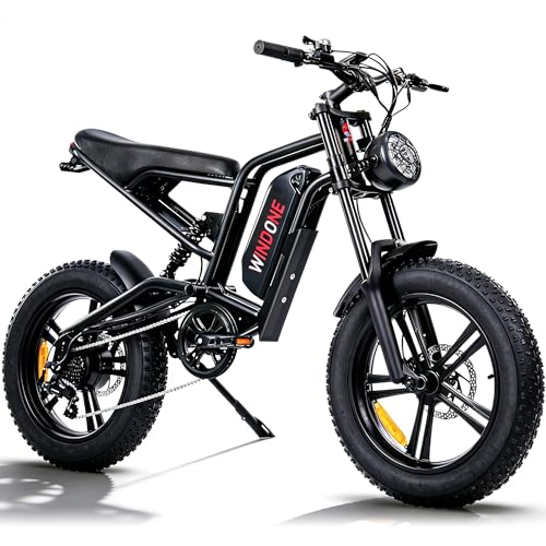 Windone E2 Electric Bike for Adults, Full Suspension, 48V13Ah Removable Battery, Up to 28MPH & 46.6Miles (PAS), 1000W Peak Ebike with All-Terrain 4.0' Fat Tires, UL Certified, Moped E-Bike