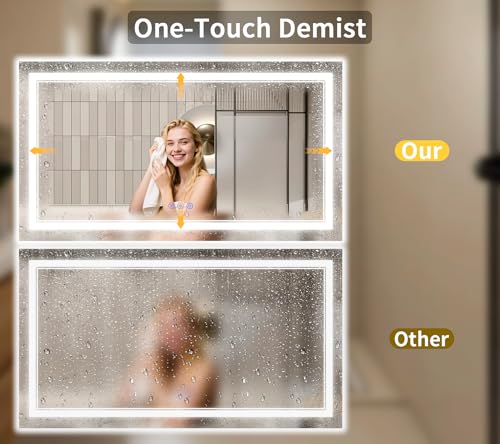 Image of 40 inchx60 inch LED Bathroom Mirror with Lights, Anti-Fog, Backlit + Front Lit, Dimmable, Led Vanity Mirror for Wall, Lighted Bathroom Mirror, 5 Colors, Shatter-Proof Tempered Glass