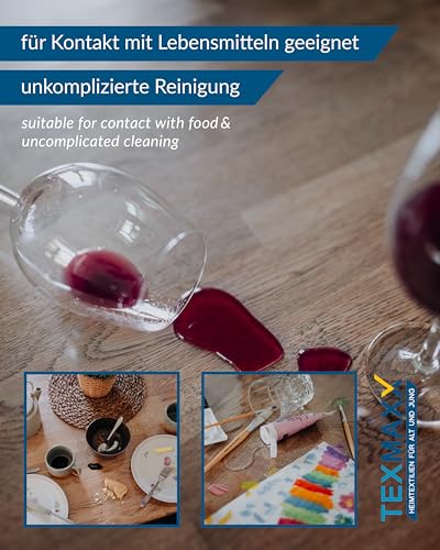 TEXMAXX Tischfolie transparent 2mm mit abgeschrägter Kante/Tischschutz transparent versch. Größen und Wunschmaß/Tisch Schutzfolie transparent/Folie für Tisch aus PVC - 80 cm x 140 cm